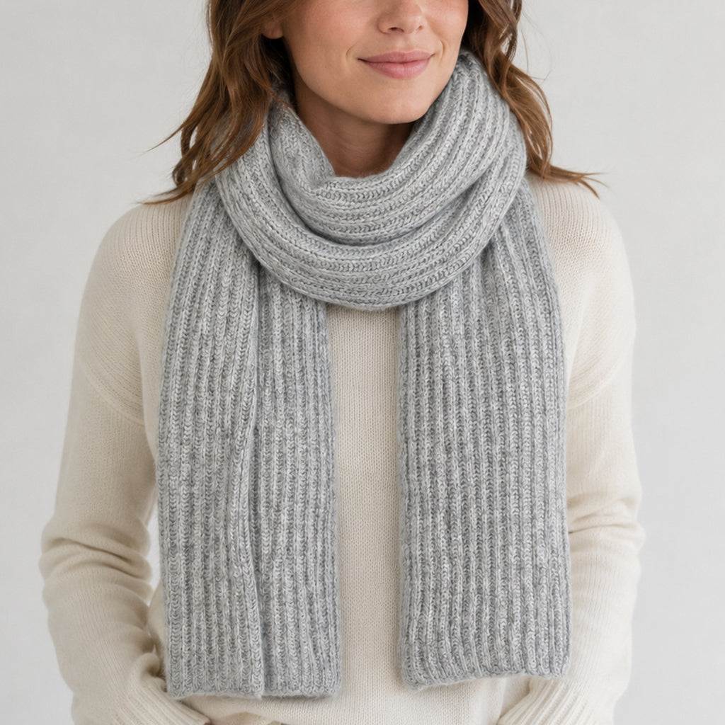 Heather Gray Ribbed Knit Cashmere Scarf-1