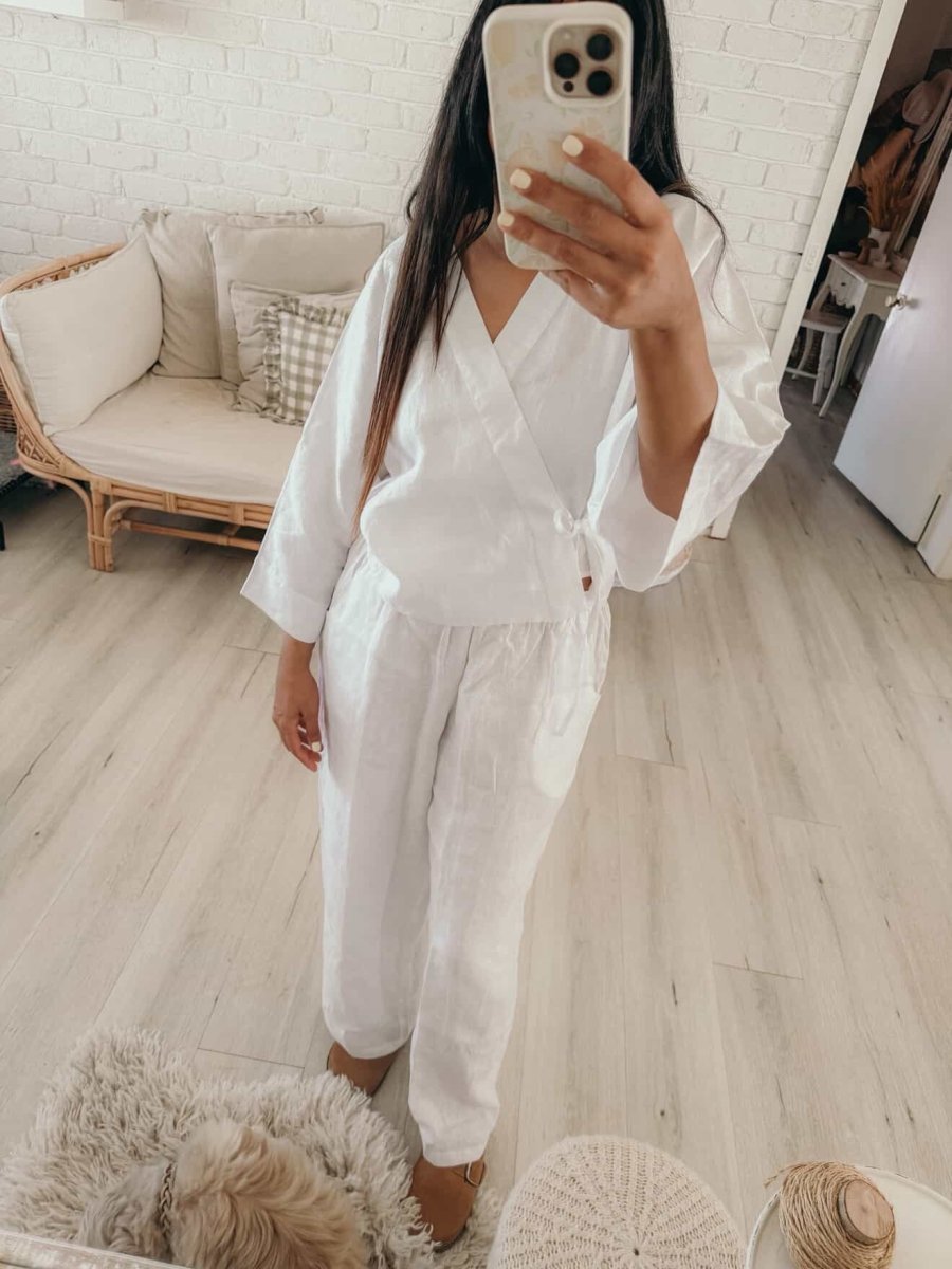 Linen Wrap Shirt in White-2