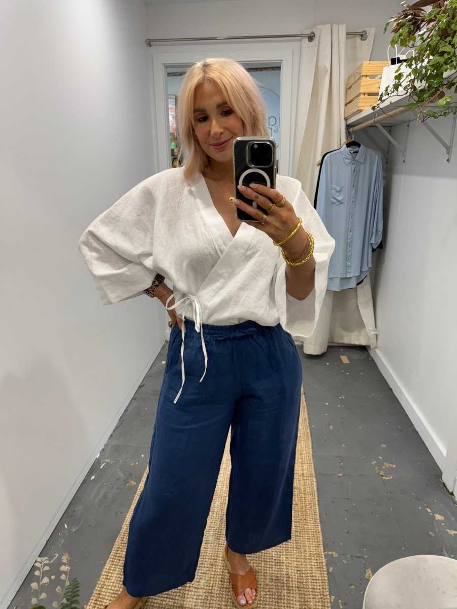 Linen Wrap Shirt in White-5