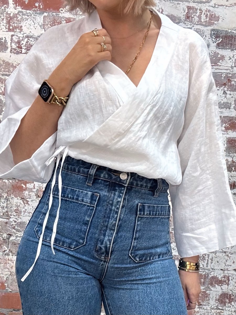Linen Wrap Shirt in White-3