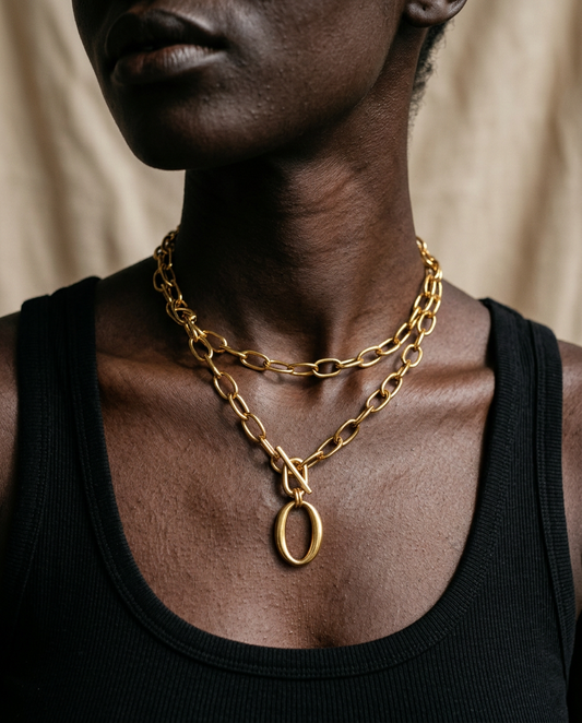 Gold Layered Oval Necklace
