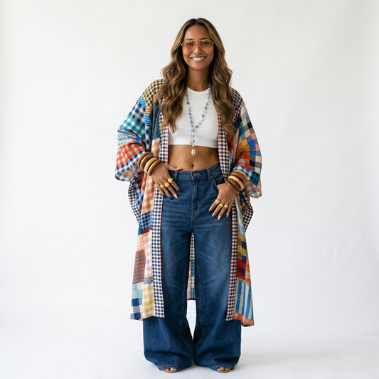 Patchwork Kimono Maxi Dress