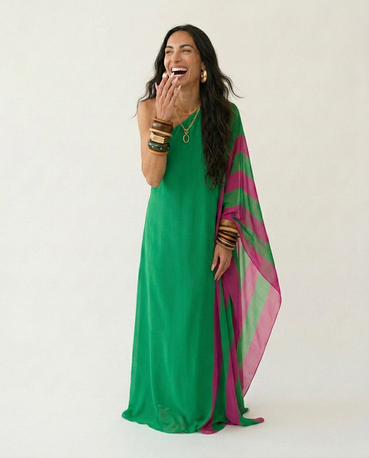 Color Block One Shoulder Maxi Dress