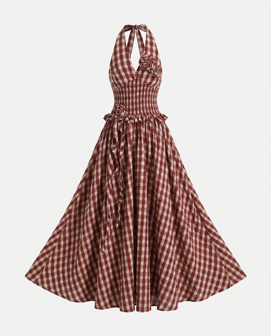 Check Halter Maxi Dress