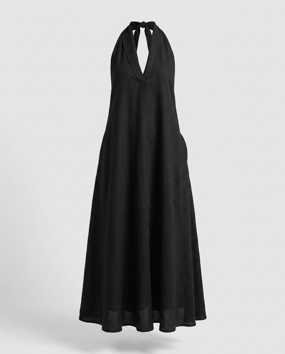 Free Spirit Halter Neck Maxi Dress in white and black