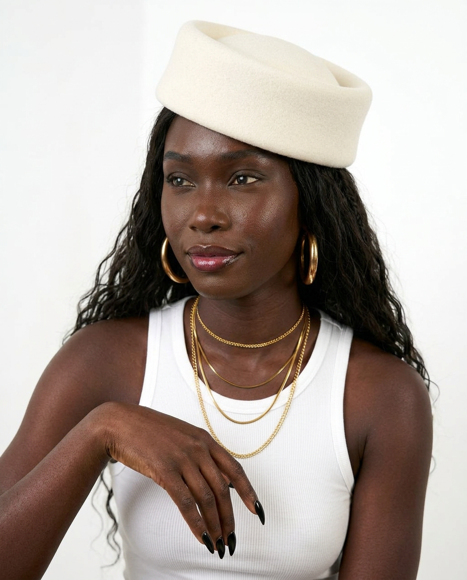 Wool Felt Pillbox Hat in white