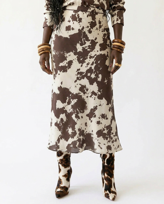 Printed Satin Midi Skirt