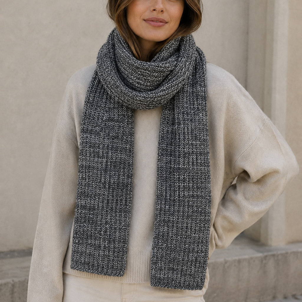 Marled Graphite Knit Cashmere Scarf-1
