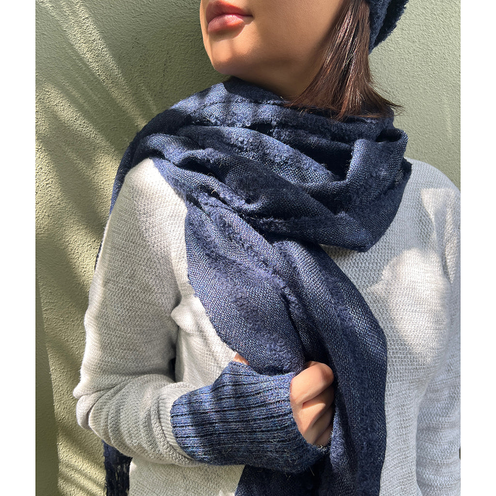 Navy Plush Knit Alpaca Scarf-2