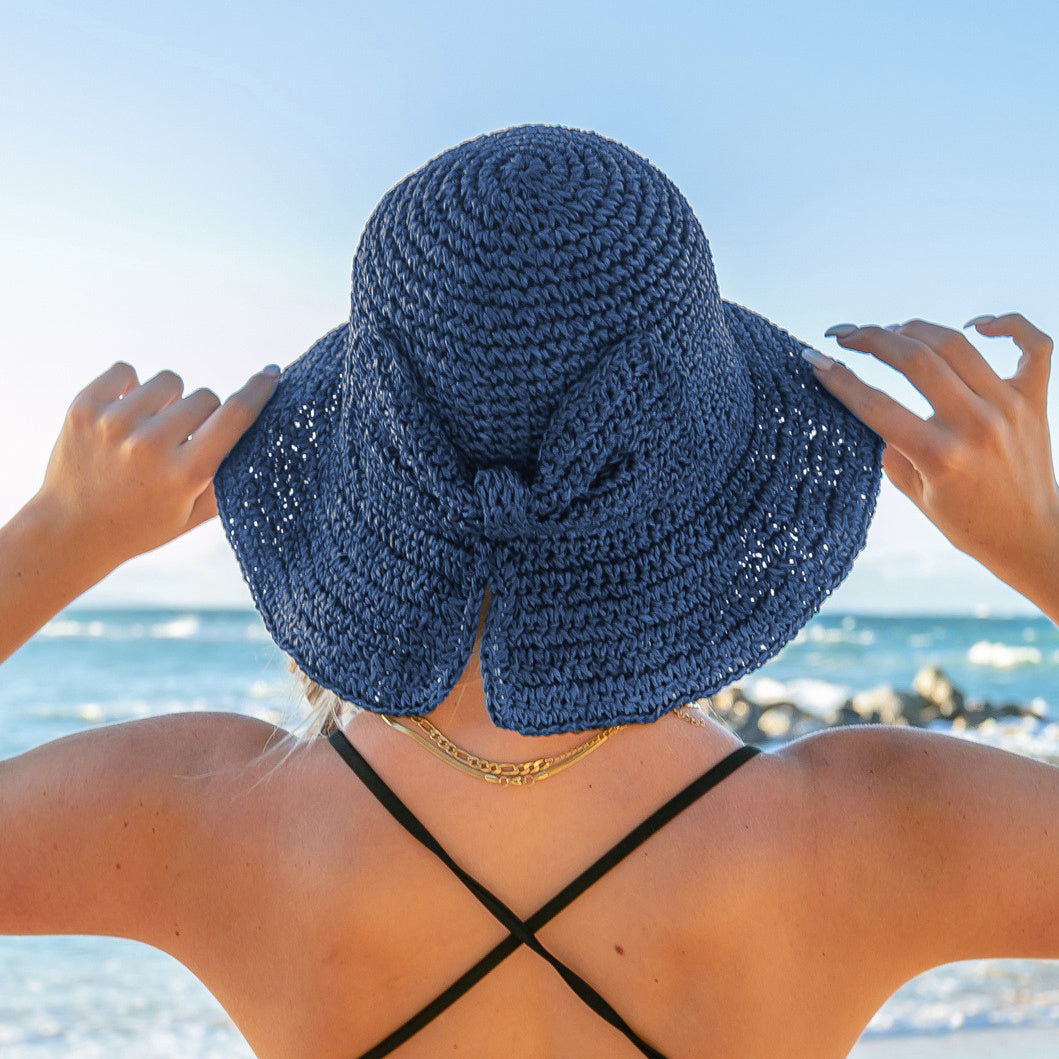Foldable Bow Accent Straw Hat in multiple colors