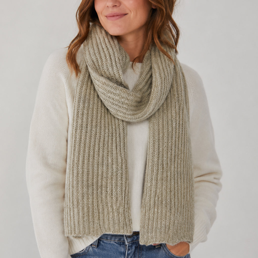 Oatmeal Ribbed Knit Cashmere Scarf-1