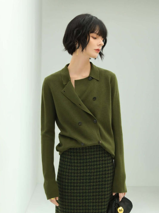 Olive Green Double Breasted Cardigan-1