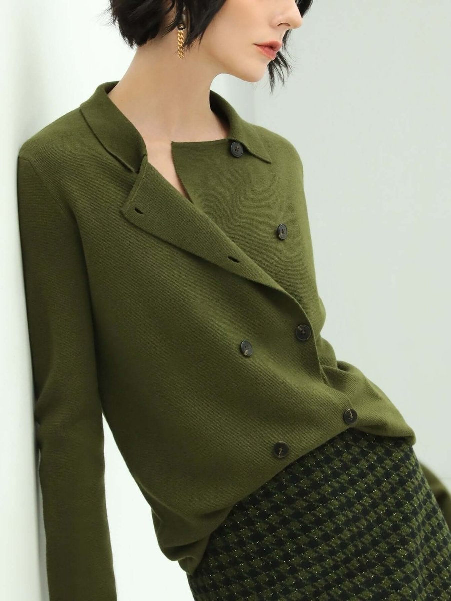 Olive Green Double Breasted Cardigan-2