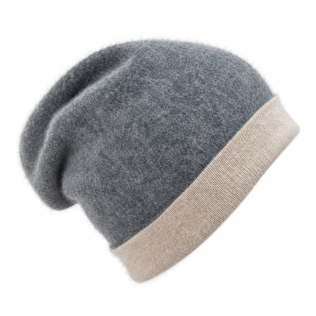 Reversible Cashmere Beanie in Charcoal + Sand