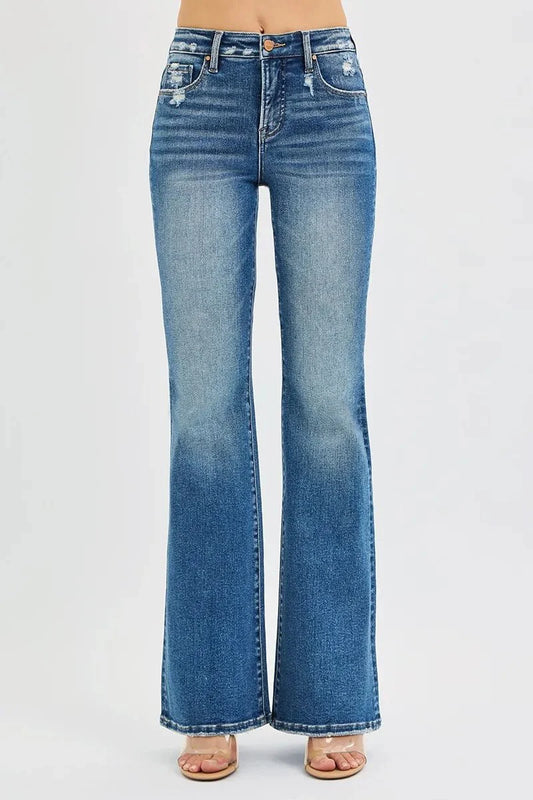RISEN Full Size Tummy Control High Rise Flare Jeans Plus Size-1