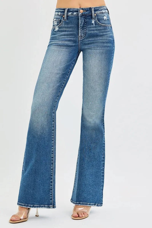 RISEN Full Size Tummy Control High Rise Flare Jeans Plus Size-0