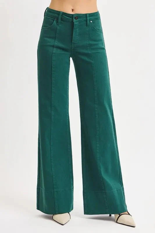 RISEN Full Size Tummy Control Mid Rise Wide Leg Jeans Plus Size-0