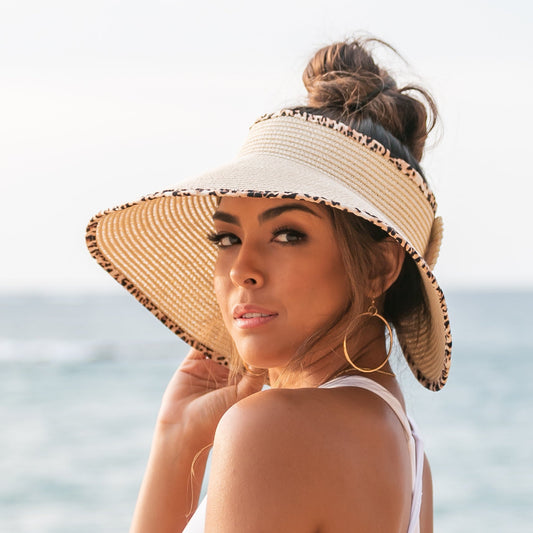 Foldable Leopard Trim Visors in multiple colors