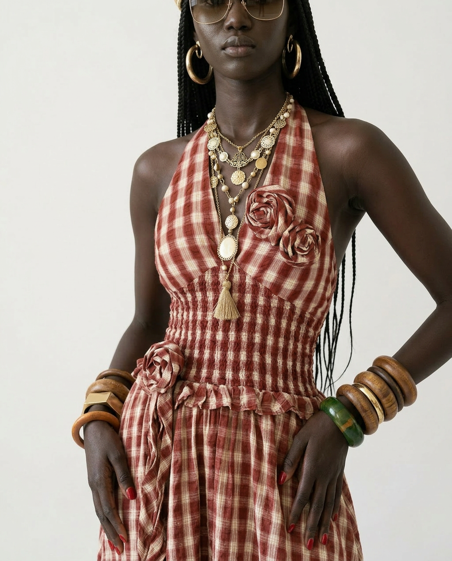 Check Halter Maxi Dress