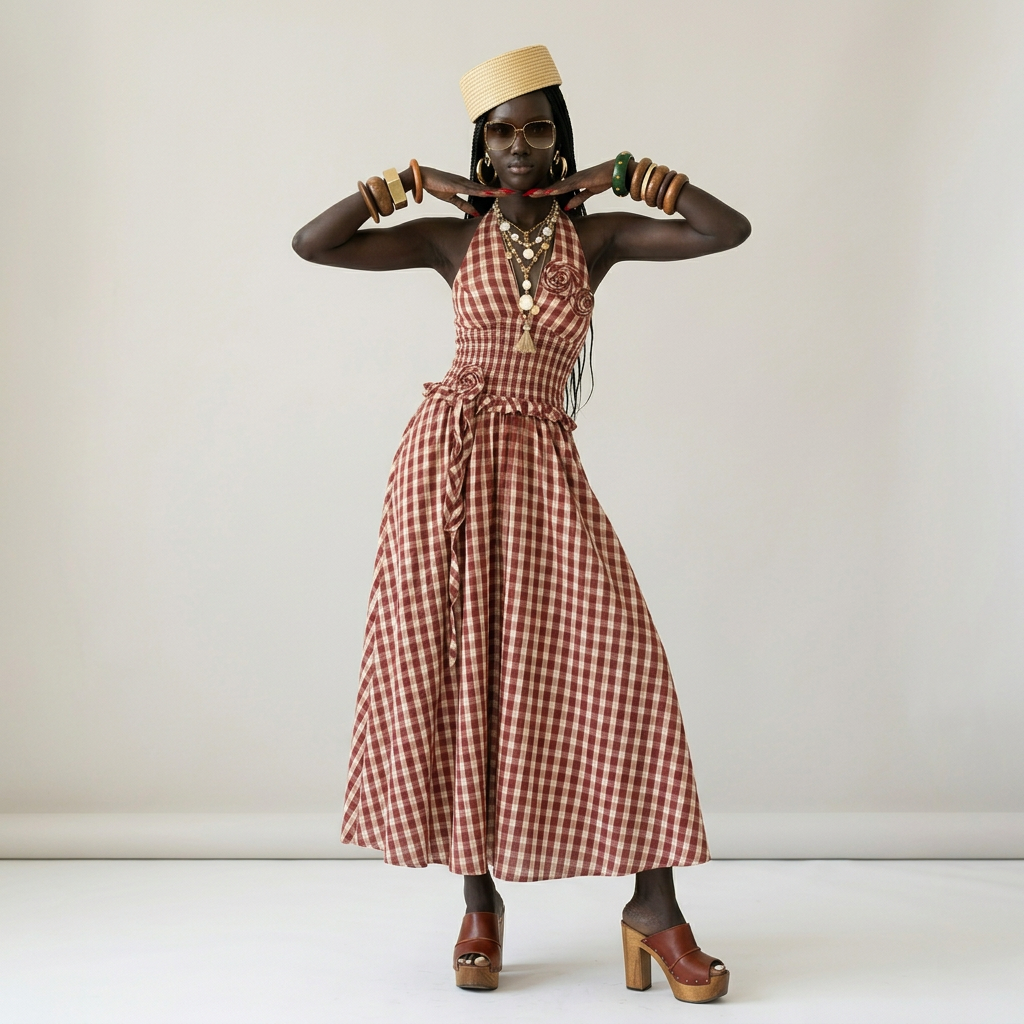 Check Halter Maxi Dress
