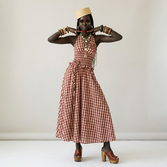 Check Halter Maxi Dress