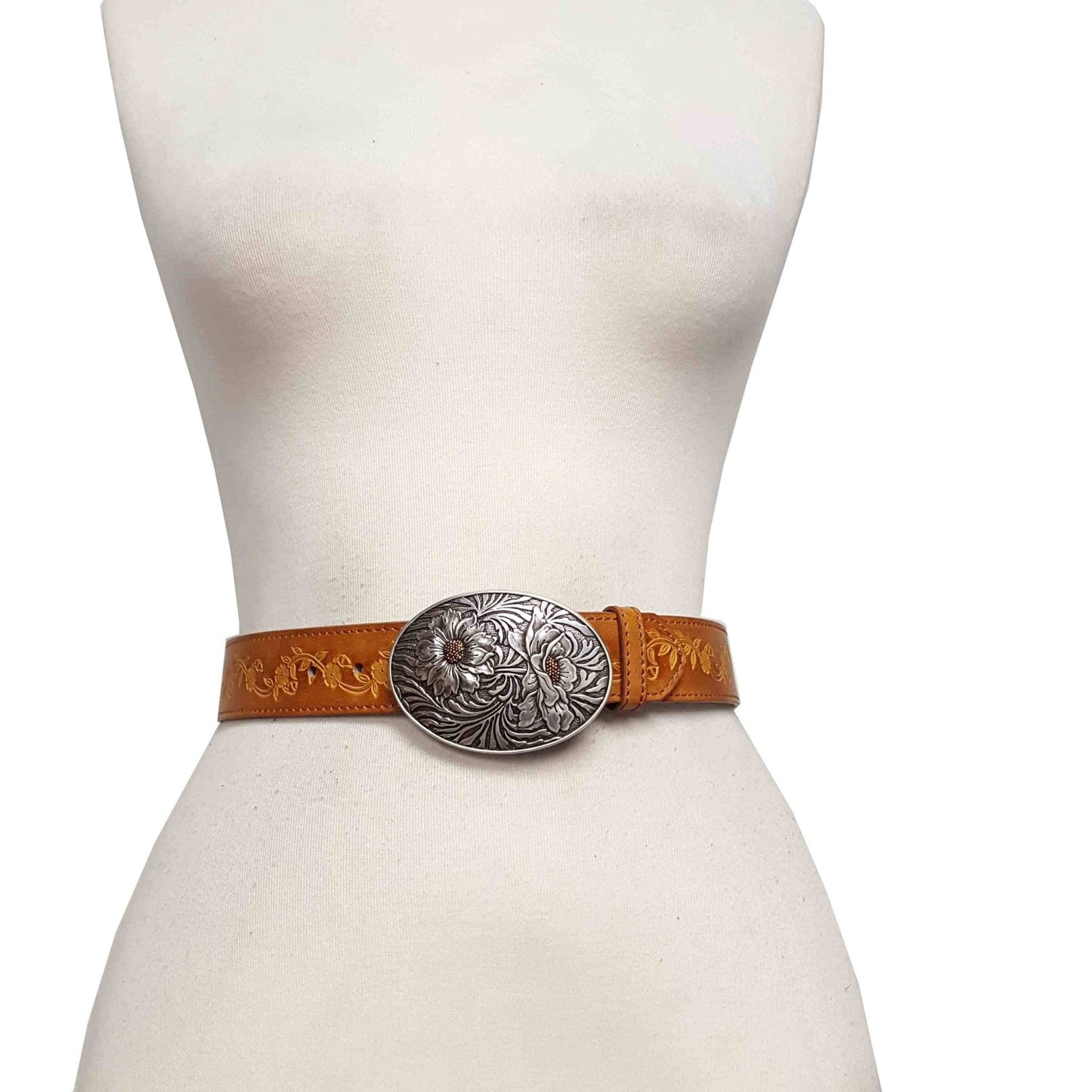Vintage Sunflower & Floral Tooled Belt