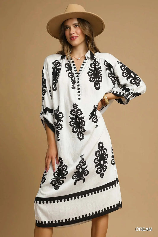 Umgee Abstract Print Midi Dress-0