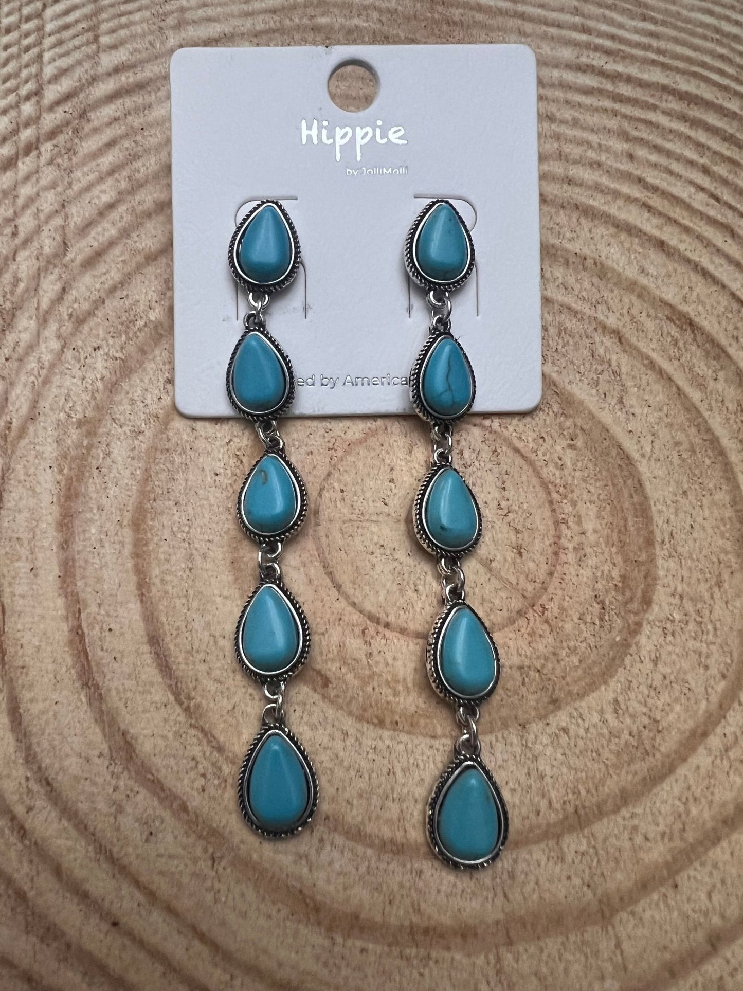 Western 5 Teardrop Turquoise Dangle Earrings