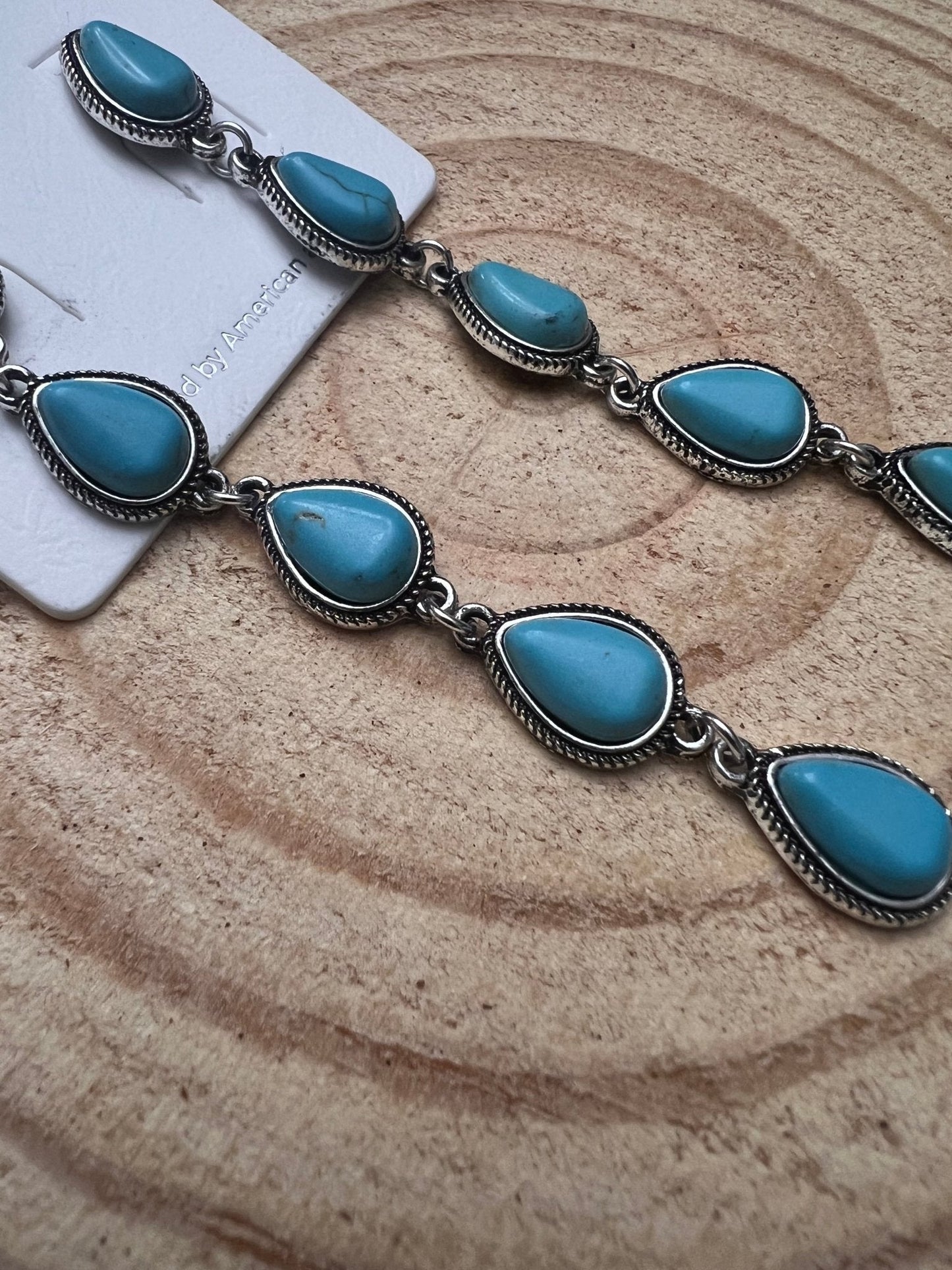 Western 5 Teardrop Turquoise Dangle Earrings