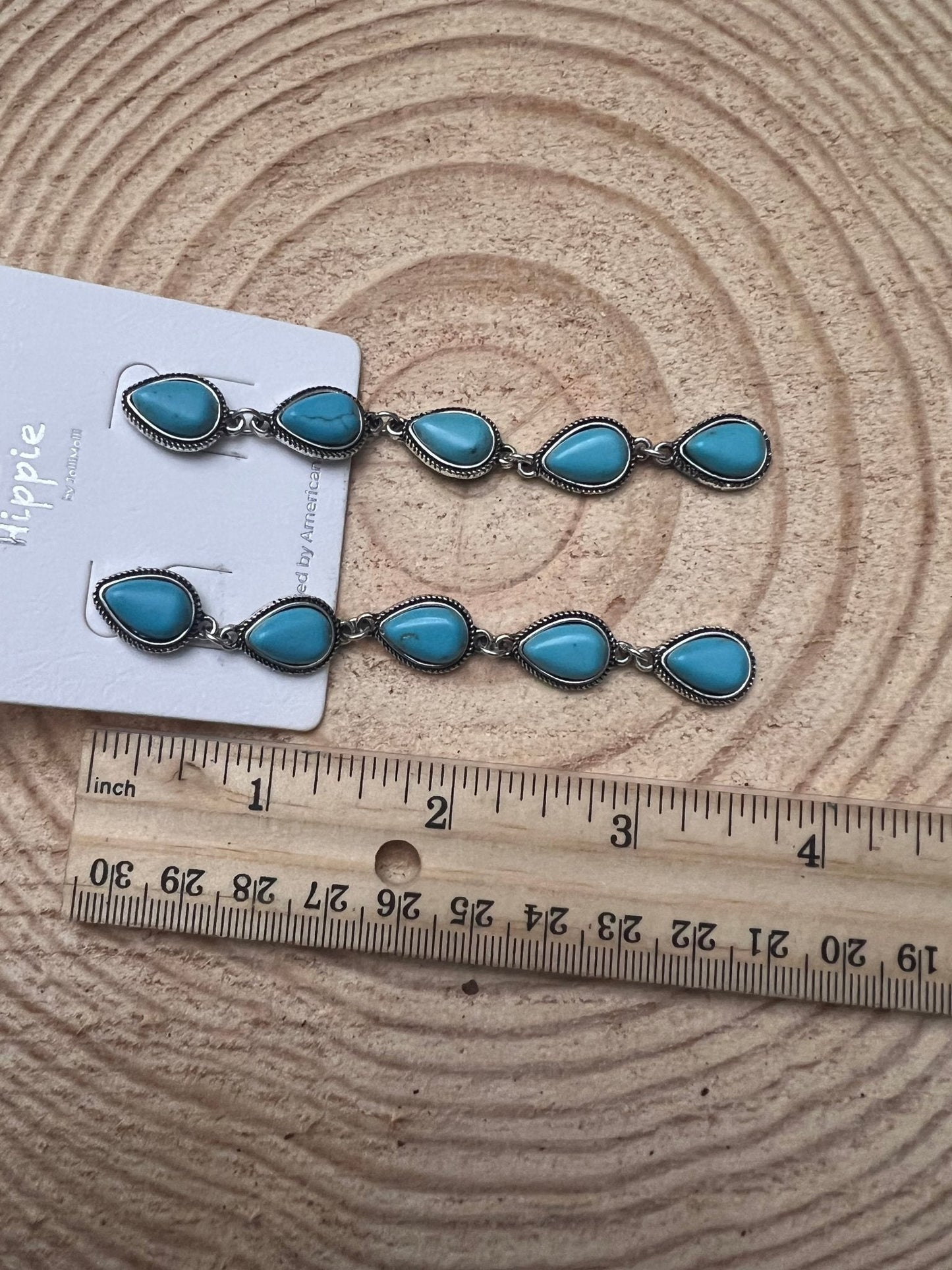 Western 5 Teardrop Turquoise Dangle Earrings