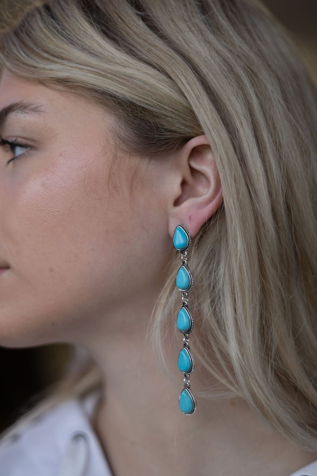 Western 5 Teardrop Turquoise Dangle Earrings