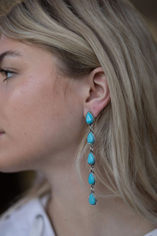 Western 5 Teardrop Turquoise Dangle Earrings