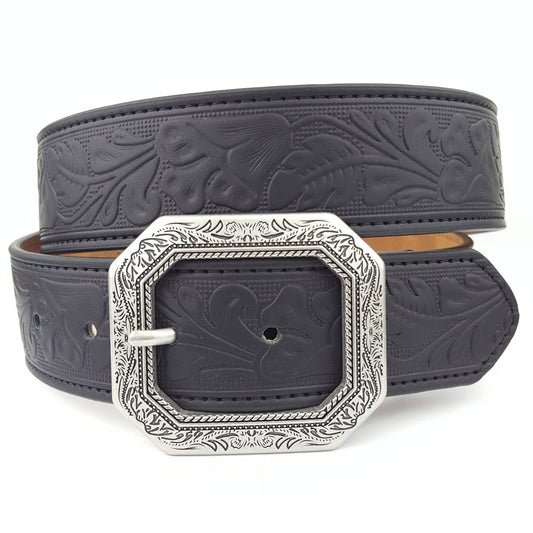 Western Floral Etched Buckle Belt