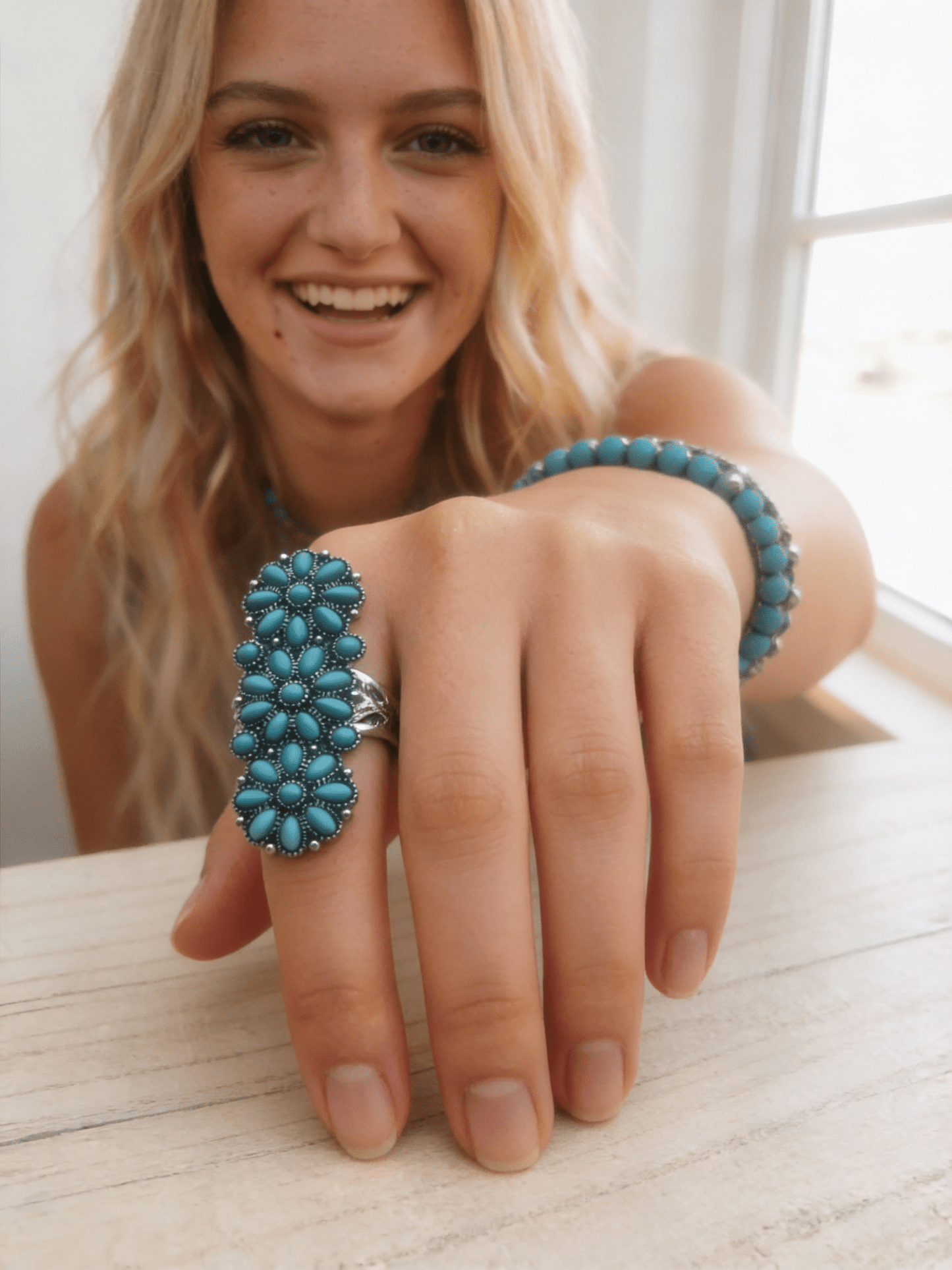 Turquoise Adjustable Cluster Statement Ring