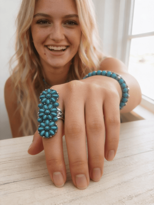 Turquoise Adjustable Cluster Statement Ring