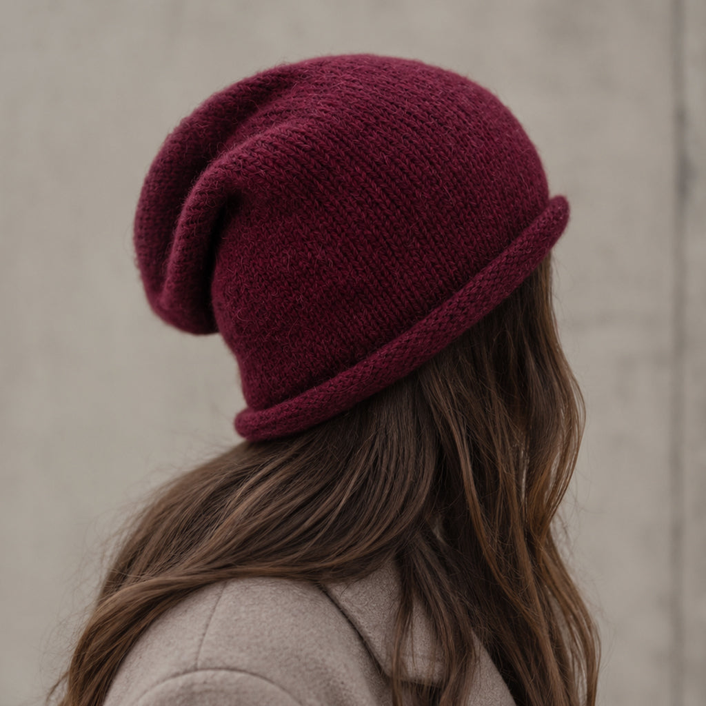 Essential Knit Alpaca Beanie in Wine